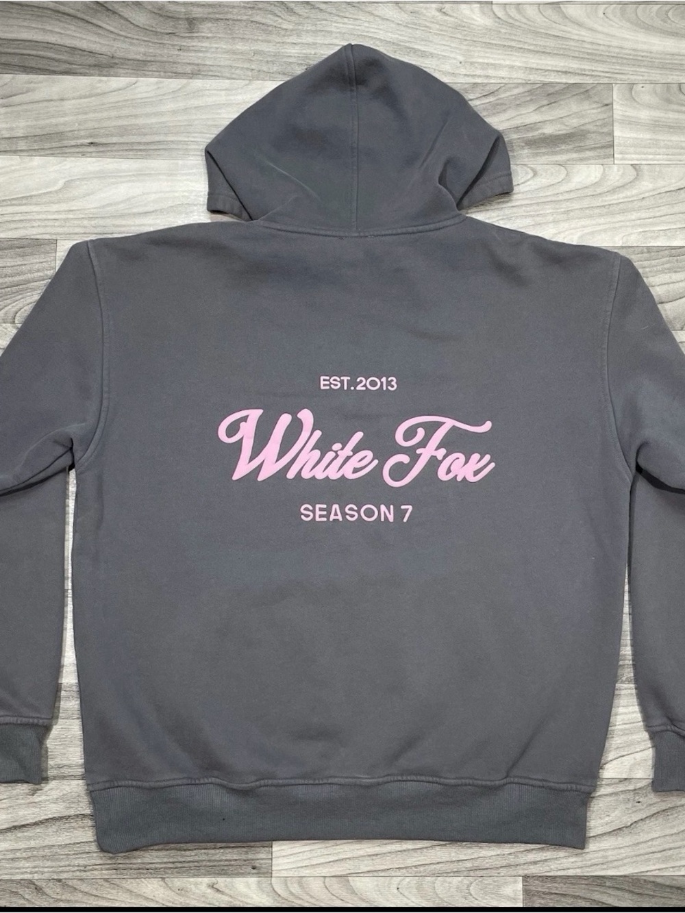 White Fox Boutique Gray Hoodie with Pink Logo